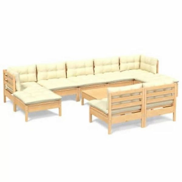 vidaXL 10-tlg Garten-Lounge-Set mit Creme Kissen Kiefernholz Modell 5 günstig online kaufen