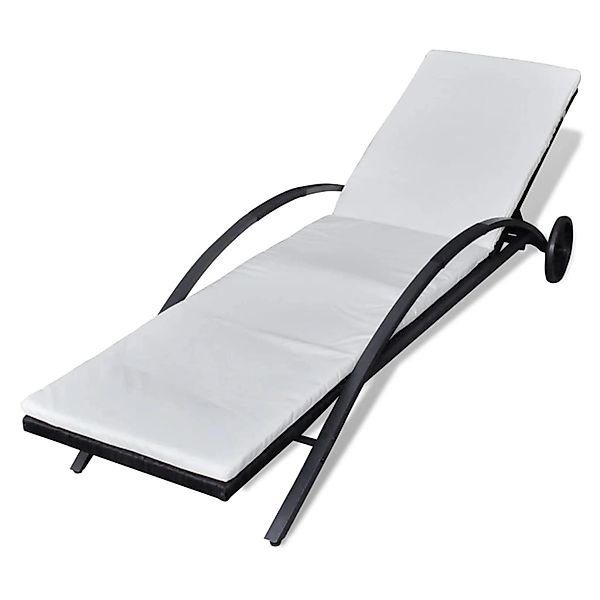furnicato Sonnenliege mit Polster & Rollen Poly Rattan Schwarz günstig online kaufen