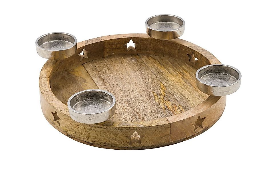 Spetebo Adventskranz Mango Kerzenhalter - 4 Alu Kerzenteller - rund, aus Ma günstig online kaufen