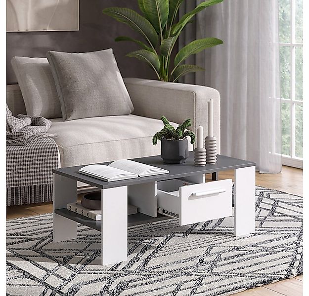 Vicco Couchtisch Wilmut, Anthrazit/Weiß, 89.8 x 46.4 cm mit Schublade (1-St günstig online kaufen