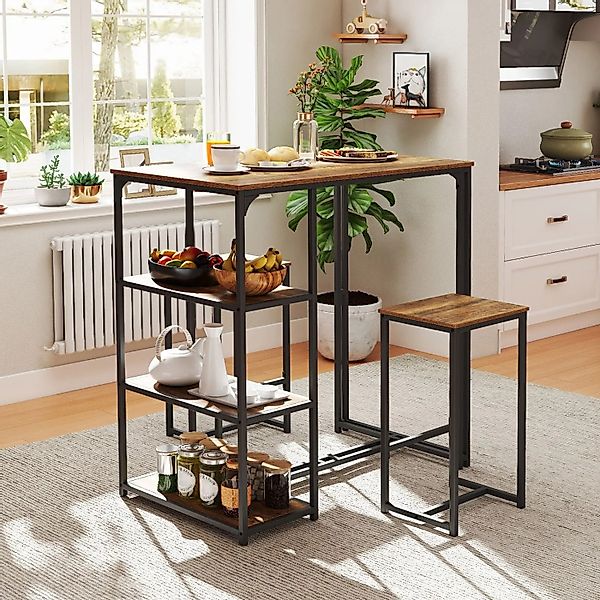 Costway 3-Teiliges Bartisch Set Esstisch mit 3 Ablagefächer für Küche günstig online kaufen