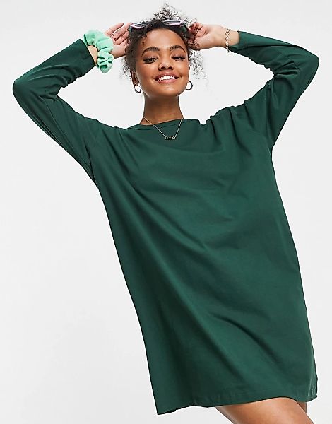 ASOS DESIGN – Langärmliges Oversize-Shirtkleid in Tannengrün günstig online kaufen