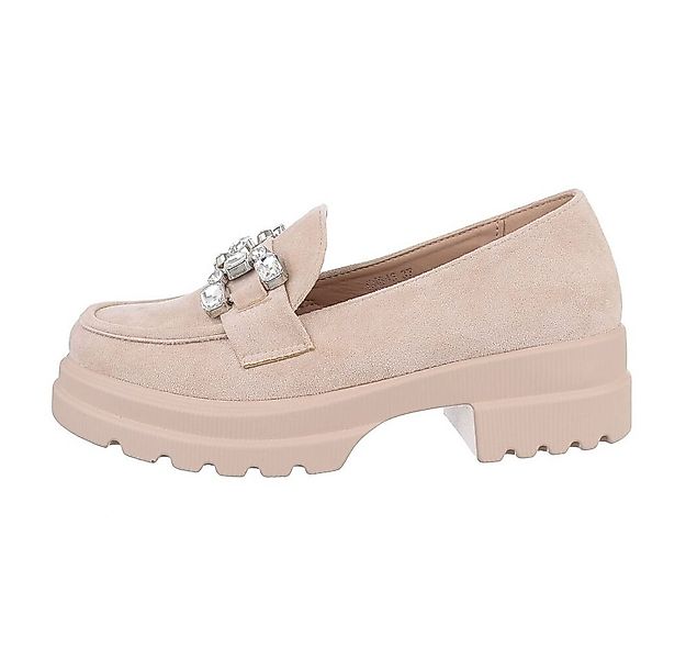 Ital-Design Damen Mokassins Freizeit Slipper Blockabsatz Mokassins in Beige günstig online kaufen