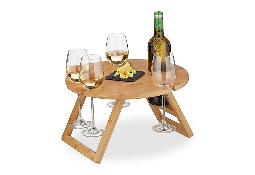 relaxdays Tabletttisch Runder Picknick Weintisch aus Bambus günstig online kaufen