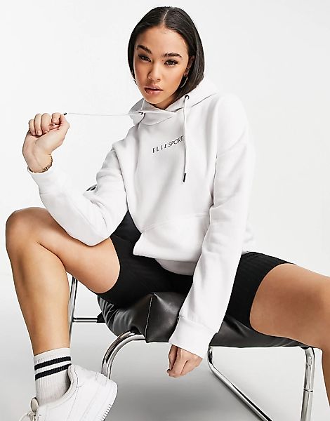 Elle Sport – Kapuzenpullover in Weiß mit Markenlogo günstig online kaufen