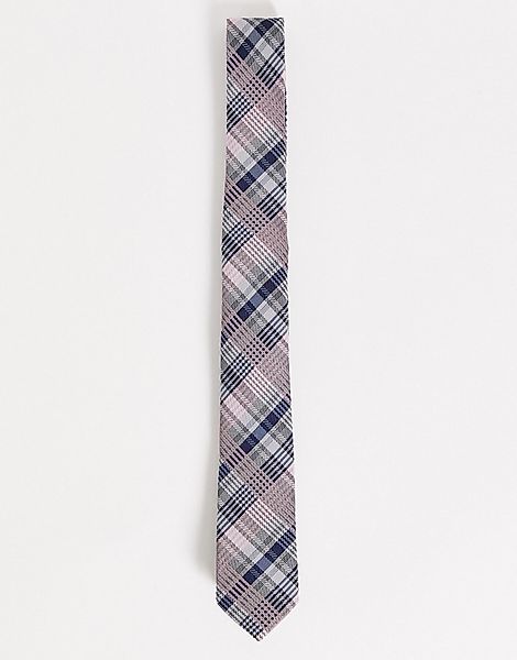 ASOS DESIGN – Schmale Krawatte in Marineblau und Rosa kariert-Bunt günstig online kaufen