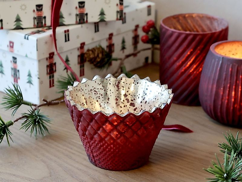 Chic Antique Teelichthalter Windlicht Glas H7/D10 cm antique cherry Teelich günstig online kaufen