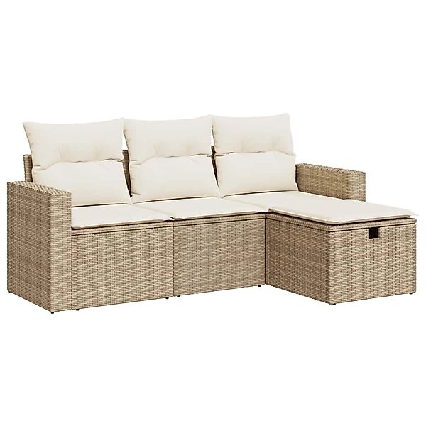 vidaXL 4-Tlg Garten-Sofagarnitur mit Kissen Beige Poly Rattan 3325354 günstig online kaufen