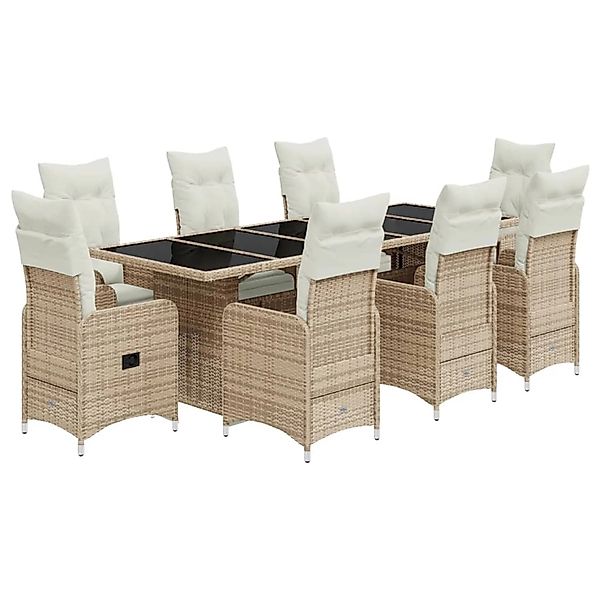 vidaXL 9-tlg Garten-Bistro-Set mit Kissen Beige Poly Rattan Modell 8 günstig online kaufen