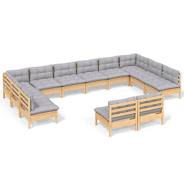 vidaXL 12-Tlg Garten-Lounge-Set mit Grauen Kissen Kiefer Massivholz 3097222 günstig online kaufen