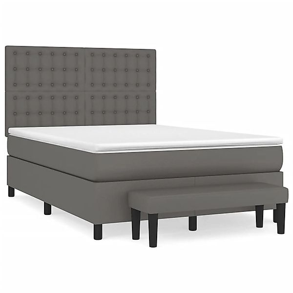 vidaXL Boxspringbett, Boxspringbett mit Matratze Grau 140x200 cm Kunstleder günstig online kaufen