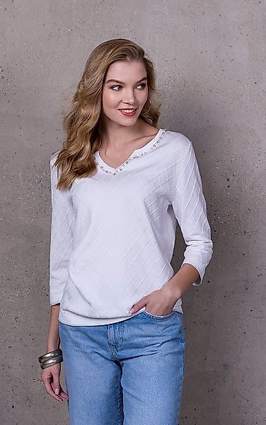 Passioni 3/4 Arm-Pullover mit Rautenmuster und geschlitztem Rundhalsausschn günstig online kaufen