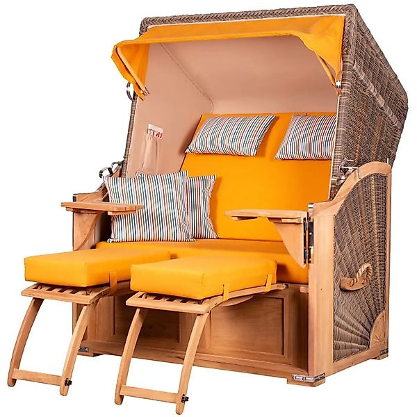 bene,iving Strandkorb Komplettset Schaalsee Teak PE grau Modell 586 günstig online kaufen