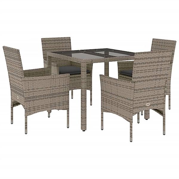 vidaXL 5-Tlg Garten-Essgruppe mit Kissen Grau Poly Rattan und Glas 3278556 günstig online kaufen