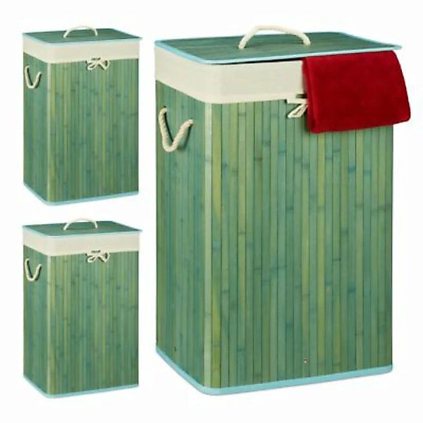 relaxdays 3 x Wäschekorb Bambus eckig blau günstig online kaufen