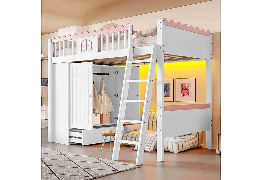 BlingBin Hochbett (1-St., 90x200 cm, Für Mädchen geeignet) mit LED, Kleider günstig online kaufen