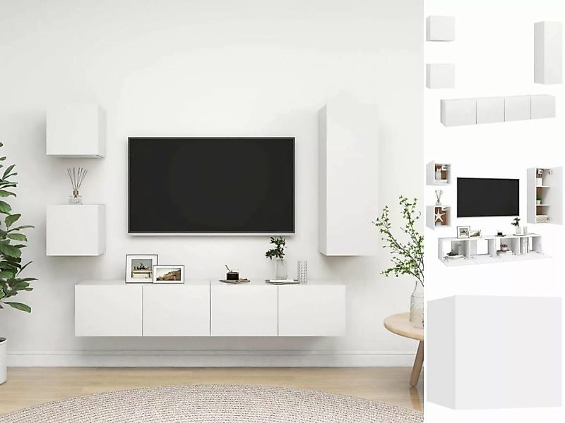 vidaXL TV-Schrank 5-tlg TV-Schrank-Set Weiß Spanplatte TV-Konsole für Ferns günstig online kaufen