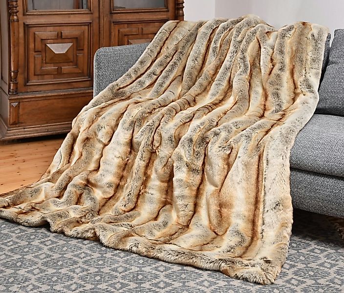 Wohndecke Felldecke (Kunstfell) "Wolf hellbraun und grau" Premium Superfein günstig online kaufen