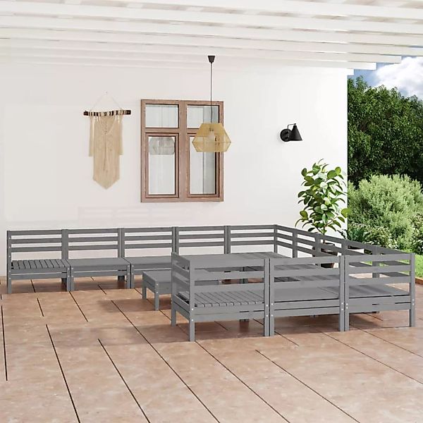 12-tlg. Garten-lounge-set Grau Kiefer Massivholz günstig online kaufen