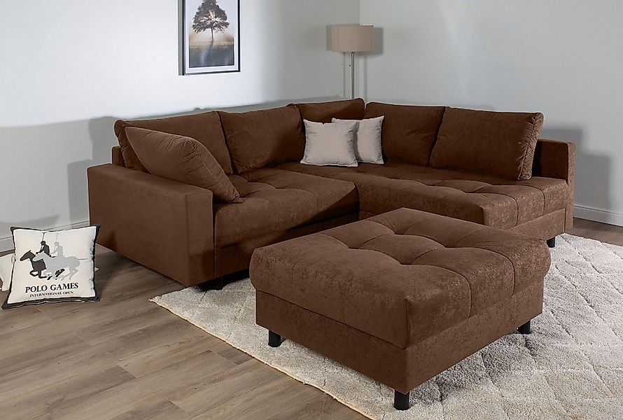 COLLECTION AB Ecksofa Toni L-Form, B: 215 cm, mit Hocker & 2 Zierkissen, Fe günstig online kaufen