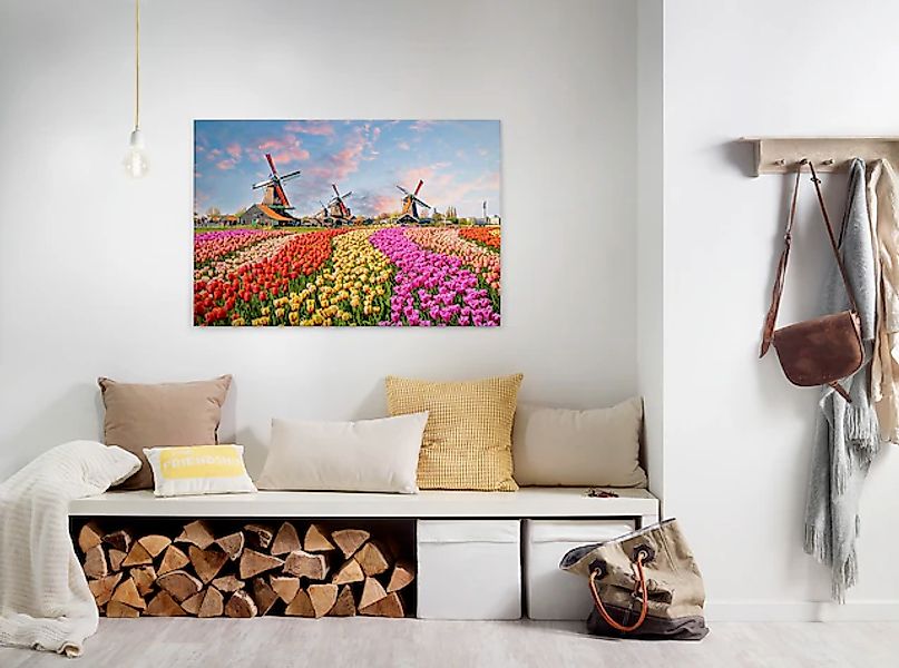 Bricoflor Leinwandbild Mit Tulpen Keilrahmen Bild Mit Windmühlen Ideal Für günstig online kaufen