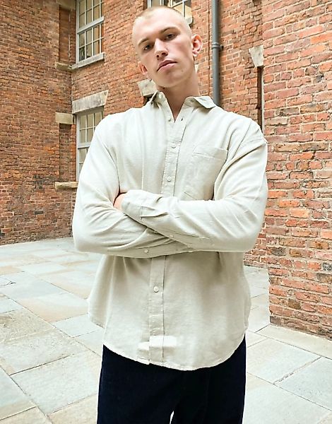 ASOS DESIGN – Beiges Oversize-Flanellhemd im Stil der 90er-Neutral günstig online kaufen