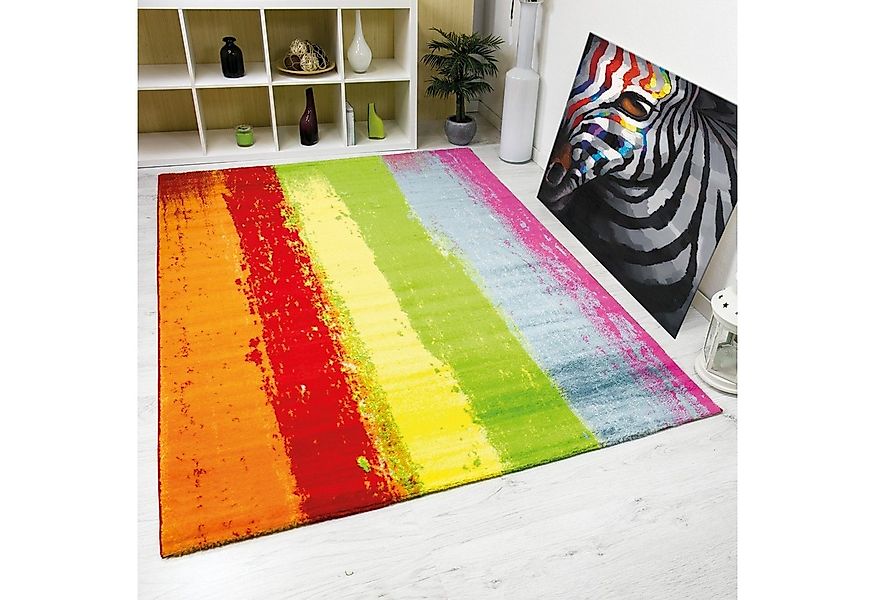 Vimoda Teppich Teppich Modern Design Kurzflor Multicolor Gestreift in Rot G günstig online kaufen