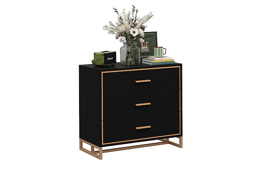 FUFU&GAGA Nachttisch mit 3 Schubladen, 80 x 40 x 73 cm, schwarz, MDF günstig online kaufen