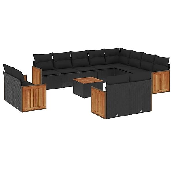 vidaXL 13-Tlg Garten-Sofagarnitur mit Kissen Schwarz Poly Rattan 3228197 günstig online kaufen