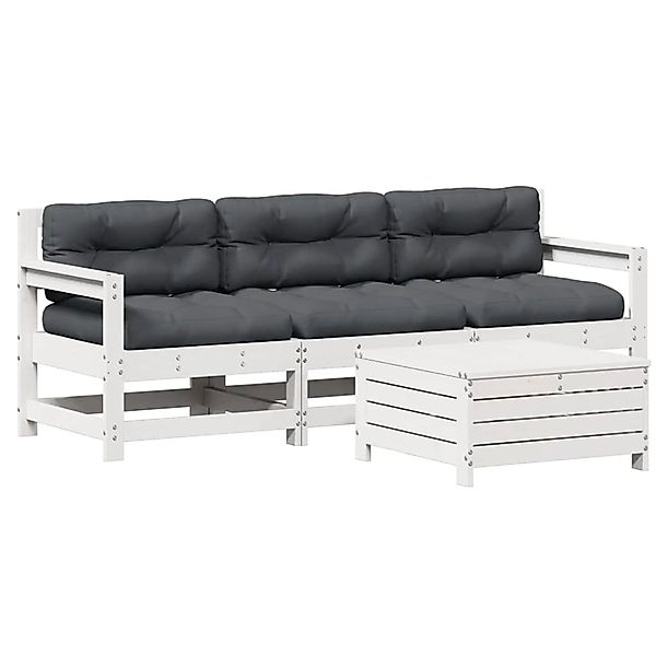 vidaXL 4-Tlg Garten-Lounge-Set mit Kissen Weiß Massivholz Kiefer 3250797 günstig online kaufen