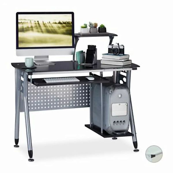 relaxdays Moderner Computertisch mit Glasplatte schwarz günstig online kaufen