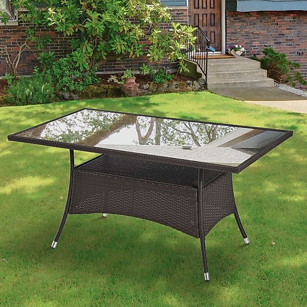 Outsunny Gartentisch Metall Polyrattan Braun Schwarz 150L x 85B x 74H cm günstig online kaufen