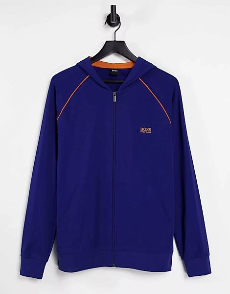 BOSS – Bodywear – Kapuzenjacke in Blau mit Kapuze in Kontrastfarbe günstig online kaufen