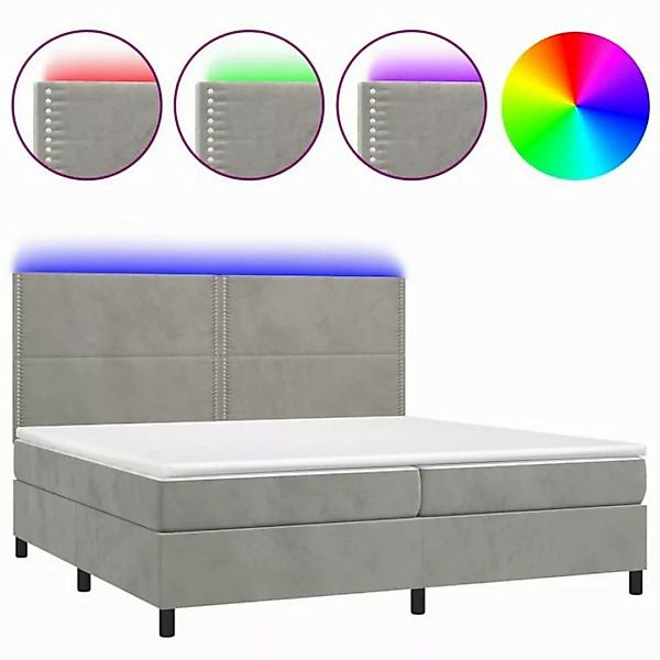 vidaXL Boxspringbett Boxspringbett mit Matratze LED Hellgrau 200x200 cm Sam günstig online kaufen