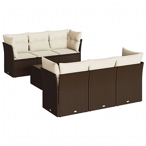 vidaXL 7-Tlg Garten-Sofagarnitur mit Kissen Braun Poly Rattan 3217263 günstig online kaufen