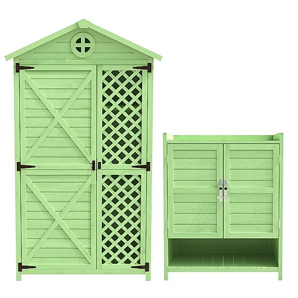 Holz Gartenschrank Set, Outdoor Schrank mit flexiblem Stauraum, Grün günstig online kaufen
