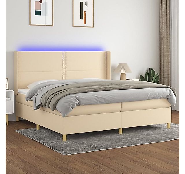 vidaXL Boxspringbett Boxspringbett mit Matratze LED Creme 200x200 cm Stoff günstig online kaufen