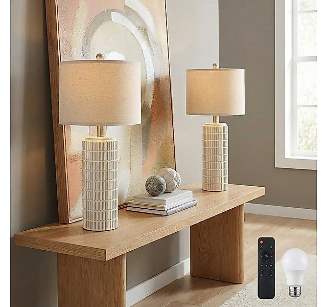 Jibenhome Schreibtischlampe Dimmable Leinenlampenschirm Keramiktischlampe m günstig online kaufen