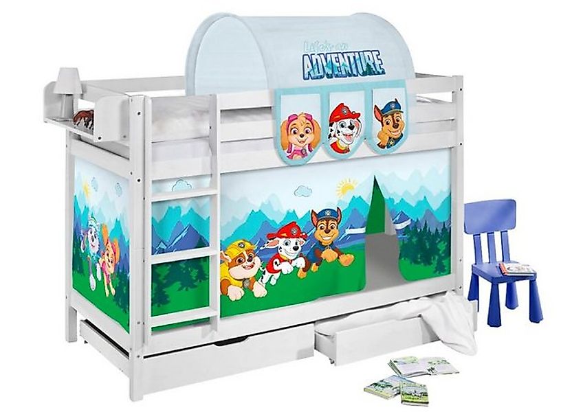 Lilokids Spielbett Etagenbett JELLE 200x90 cm + 2 Lattenroste & Vorhang PAW günstig online kaufen