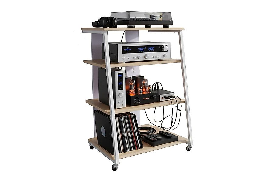 relaxdays Standregal Hifi Rack mit 4 Ablagen, Holzoptik-Weiß günstig online kaufen
