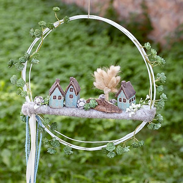 Viana Dekofigur Deko Häuschen Keramik Blau günstig online kaufen