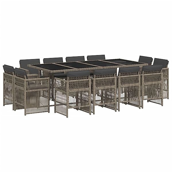 vidaXL 13-Tlg Garten-Essgruppe mit Kissen Grau Poly Rattan 3211040 günstig online kaufen