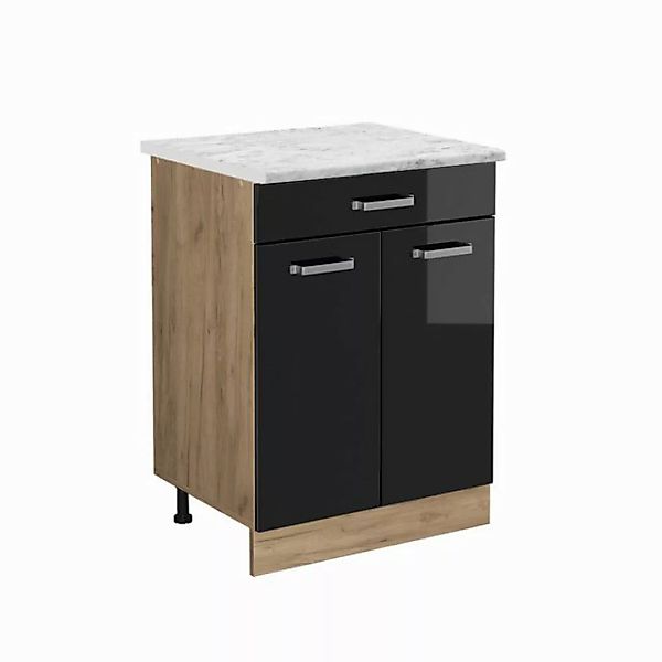 Vicco Unterschrank R-Line, Schwarz Hochglanz/Goldkraft Eiche, 60 cm AP Marm günstig online kaufen