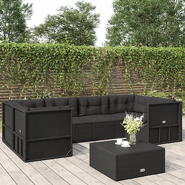 Vidaxl 6-tlg. Garten-lounge-set Mit Kissen Schwarz Poly Rattan günstig online kaufen