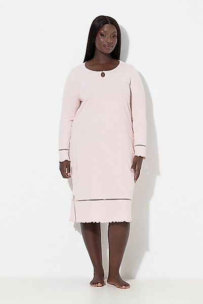 Ulla Popken Nachthemd Nachthemd Hohlsaum Wellenkanten Langarm günstig online kaufen