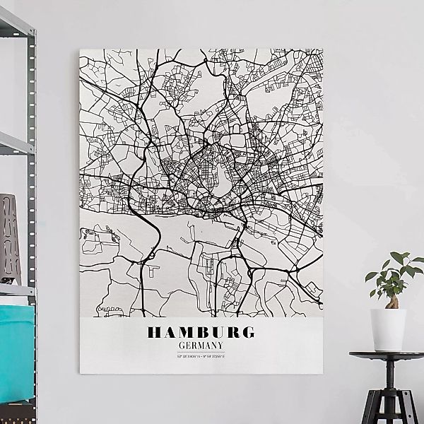 Leinwandbild Schwarz-Weiß - Hochformat Stadtplan Hamburg - Klassik günstig online kaufen