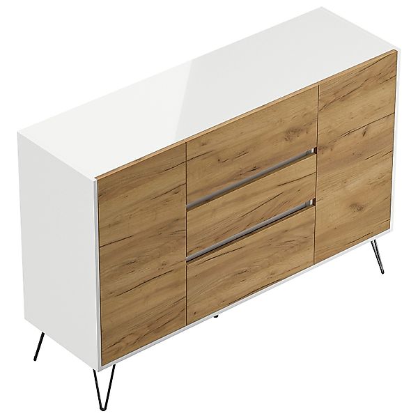 Posseik Sideboard Industrial N 3 Schubladen 2 Türen 140 cm Weiß Eiche Front günstig online kaufen