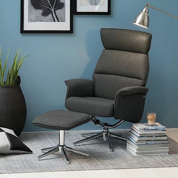 home24 Fredriks Sessel Dingle Grau Webstoff mit Hocker 74x110x79 cm (BxHxT) günstig online kaufen