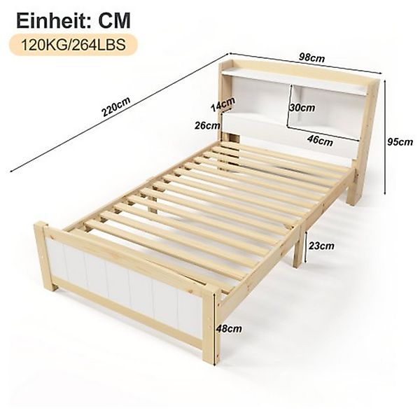 XDeer Polsterbett Massivholz Einzelbett Stauraum-Kopfteil Bett,Bettgestell, günstig online kaufen