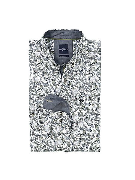 Engbers Langarmhemd Herren Langarm-Hemd gemustert, Khaki günstig online kaufen